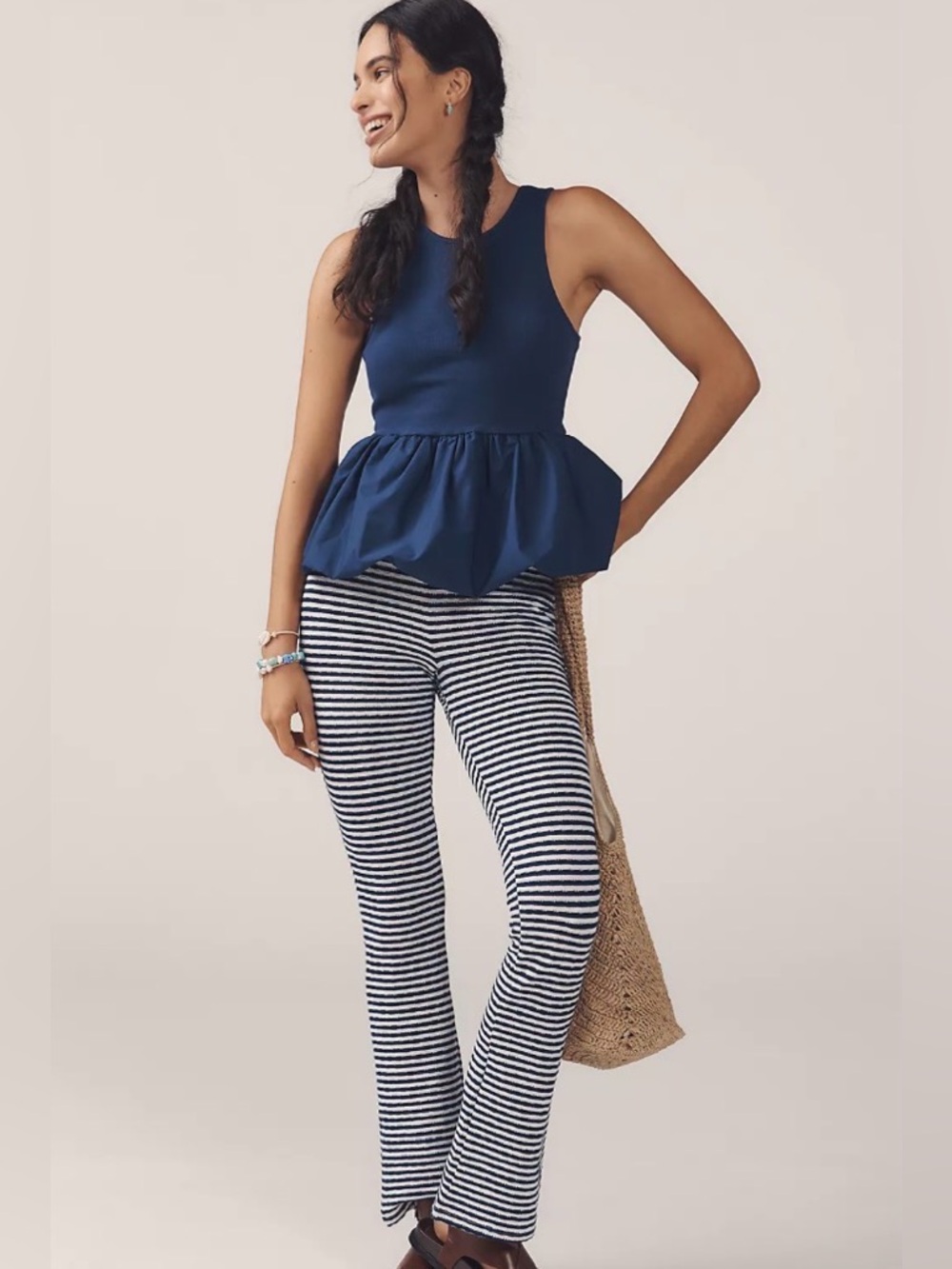 NWT Maeve by Anthropologie Navy Blue Bubble Peplum Tank top size XXS